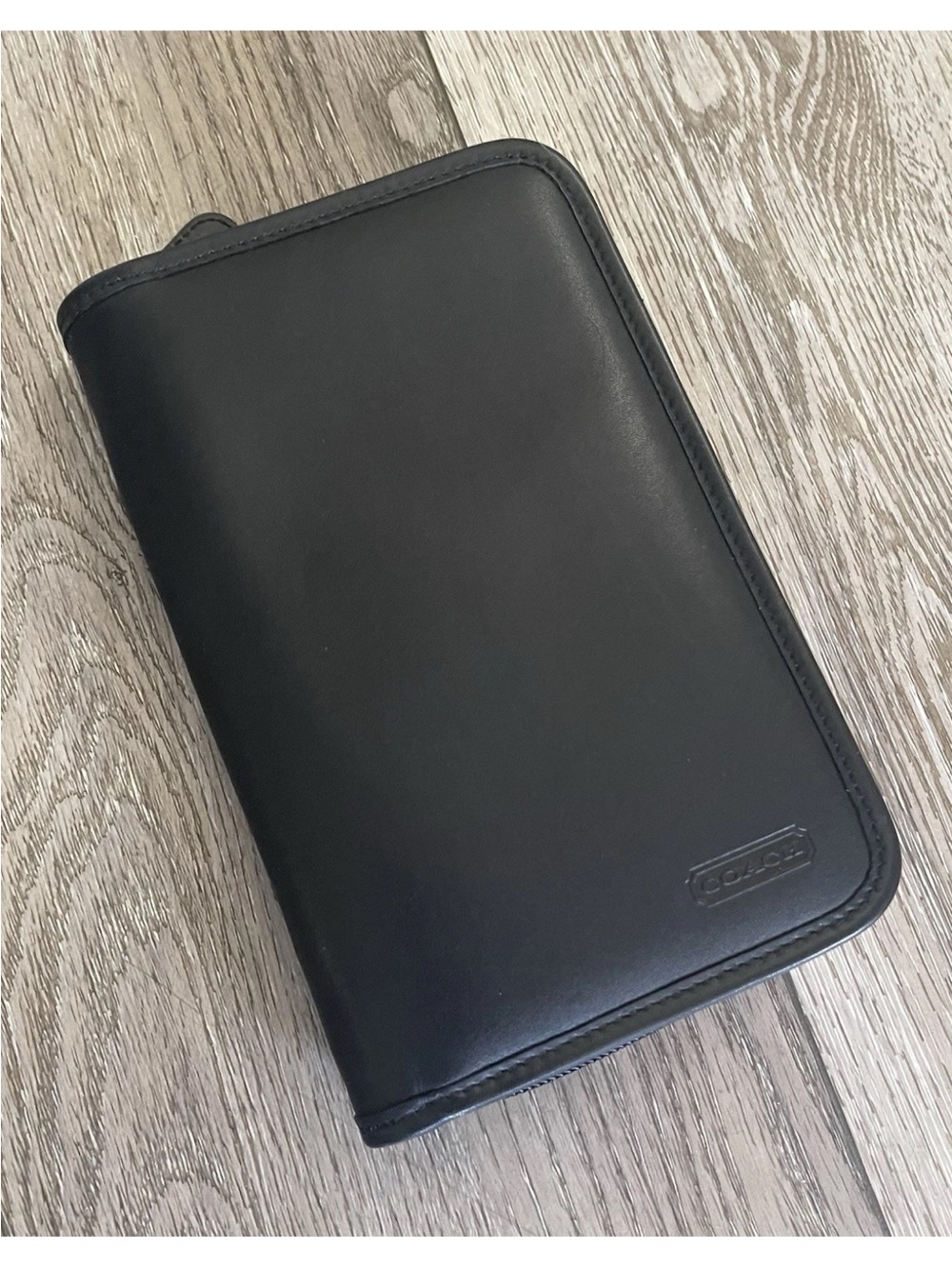 Vtg Coach Black Leather Large Zip Credit Card Travel Organizer Wallet 7.5" x 5"